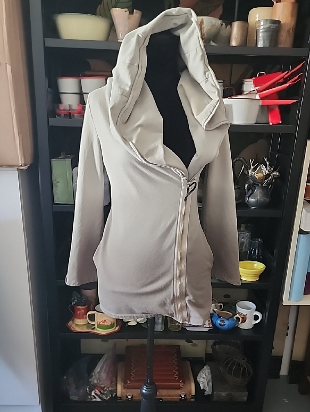 Hoodie Jacket Zip-Up Big Collar Ombre Grey Aysemetrical Cotton Sz Small 6-8